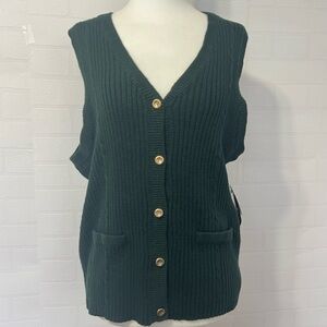 Vintage Dead Stock Hunter Green Preppy Polished Chic Knit Sweater Vest NWT L